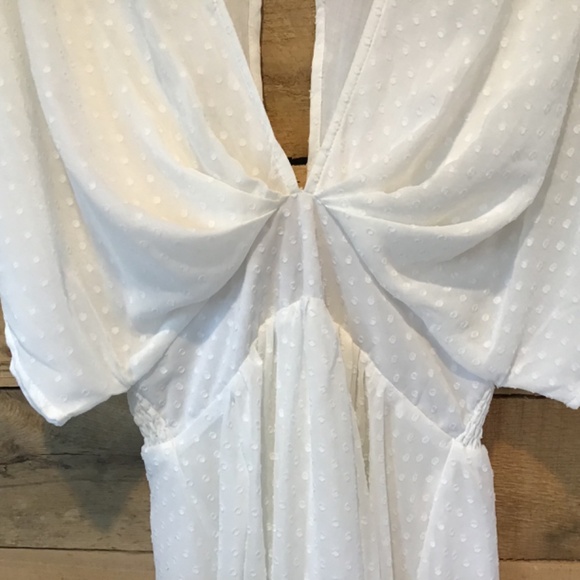 Showpo 8 White Mini Dress Swiss Dot Wedding Ethereal Bridal Luxe Boho Romantic - Picture 3 of 12